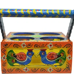 Wooden handicaft Cutting CHAI Stand Peacock Print Wooden Glass Holder-image-5