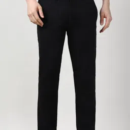 peter england Men Slim Fit Black Cotton Blend Trousers-picture-14