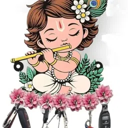 shreelakshmi Set of 2 Krishna Wooden Wall key holder For wall Decorative Item Wood Key Holder image 3