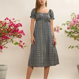 Women Empire Waist Blue Midi/Calf Length Dress-image-17