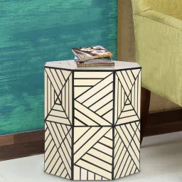 casagold Resin Bone Inlay Geometric End Table in Black Colour image 1