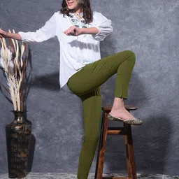 dollar missy Women Regular Fit Dark Green Cotton Blend Trousers image 5