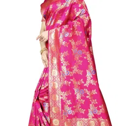 ffashion Embellished, Solid/Plain, Striped, Temple Border, Floral Print, Dyed, Woven Banarasi Art Silk, Cotton Silk Saree image 3