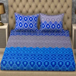 inside styles Paradise Geometric Blue Digital Printed 110 TC 100% Cotton Double Bedsheet with 2 Pillow Covers image 2