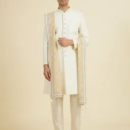 manyavar Poly Chanderi Embroidered Gold Men Dupatta-picture-47