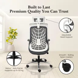 rw rest well Cyber Ergonomic Arm Chair| Swivel Chair with High Back & Adjustable Headrest| Nylon Office Executive Chair image 4