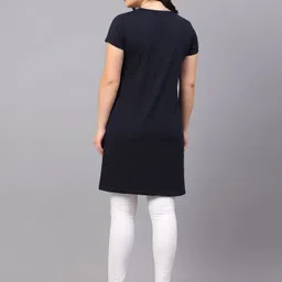 fleximaa Pack of 2 Women Solid Round Neck Pure Cotton Navy Blue, Light Blue T-Shirt image 5