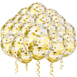 party gliters Solid 24INCHES Large Confetti Filled Latex Transparent Balloon Gold set of 5 Balloon-picture-20
