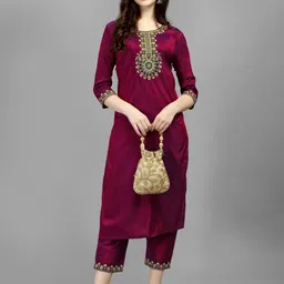 amrutvarsha creation Women Art Silk Kurta Pant Set image 1