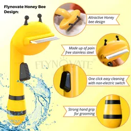 flynovate Pet Hair Remover Honey Bee Design with Switch & PAIN - FREE Stainless Steel Shedding Blade for Dog, Cat, Rabbit, Dog & Cat image 4