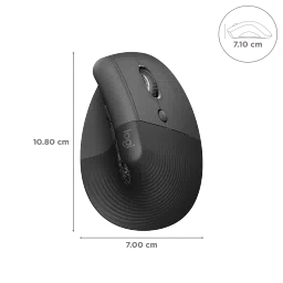 logitech Lift Wireless Optical Vertical Mouse with Thumb Rest (4000 DPI Adjustable, Whisper Quiet Clicks, Graphite) image 3