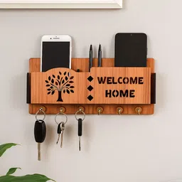 sushobha traders Designer Wooden Engraving Tree Welcome Home Multi-Functional Wall Mounted Wood Key Holder-picture-33