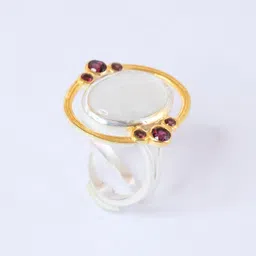 divine bhargavi Moonstone with Faceted Rhodolite Garnet Ring, 24k Gold Plating Silver Ring Silver Amethyst Gold Plated Ring image 3