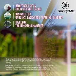 supreme Badminton Net Silky-P.P (4 Side Tape) Tournament Qlty. (Pack Of 1) Badminton Net image 4