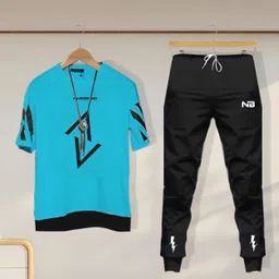 nb nicky boy Men Top & Pyjama Set Light Blue, Black Printed image 1