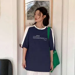 Women Printed Round Neck Cotton Blend Blue T-Shirt-image-25