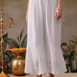 chikankari by kraft Women Relaxed White Georgette Trousers-picture-28