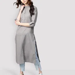 Women Solid Cotton Blend Straight Kurta-image-25