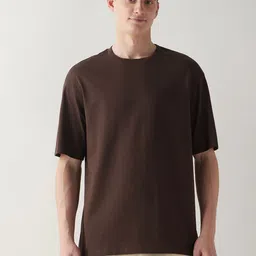 bewakoof Oversized Men Solid Round Neck Pure Cotton Brown T-Shirt-picture-15