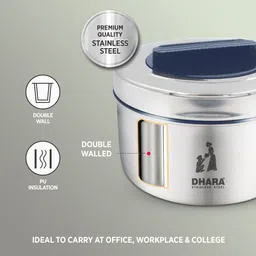 dhara stainless steel Large Double Wall Insulated Food Grade Tiffin Box For Namkeen & Meal Blue 1 Containers Lunch Box image 4