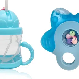 badal kidz Baby Sipper With Silicone Straw & Rattle Hand Silicone Teether-picture-20