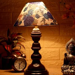 Nirvana White & Blue Fabric Shade Night Lamp With Wood Base By BrightDaisy image 1