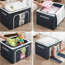 dhanlaxmi impex 66L Foldable Clothes Storage Box with Steel Frame Durable wardrobe Organizer Storage Box image 3