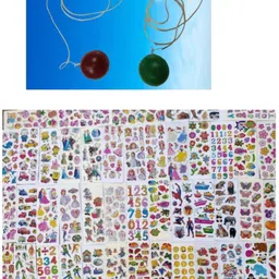 2 IN 1 ( 5 sheet 3d Cartoon sticker + 2 Pcs Hand Rubber ball toy play for kids-image-48