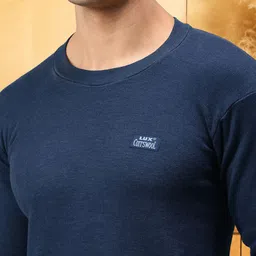 LUX COTT'S WOOL Blue Full Sleeves Round Neck Men Top - Pyjama Set Thermal image 4