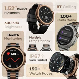 Boult CrownR Bluetooth Calling, 1.52'' HD Screen, Zero Bezels, Zinc Alloy Frame, IP67 Smartwatch image 3