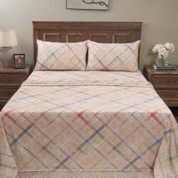 maspar Beige Geometric Print 200 TC Cotton Double Bed Sheet with 2 Pillow Covers Eclectic Geo Collection-picture-14