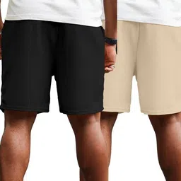 shree ji fabcon Pack of 2 Solid Men Black, Beige Basic Shorts, Night Shorts, Regular Shorts, Running Shorts, Sports Shorts, Casual Shorts image 2
