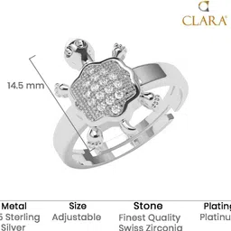 clara Good Luck Tortoise Sterling Silver Cubic Zirconia Platinum Plated Ring image 4