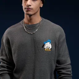 highlander Men Self Design Round Neck Grey Sweater-picture-22
