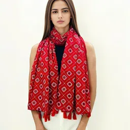 savaara Printed Cotton Rayon Blend Women Red Stole, Scarf, Fancy Scarf-picture-22