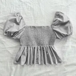 burgstudio9 Casual Puff Sleeves Self Design Women Grey Top image 2