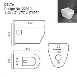 bherunath Wall Mount Close Seat Cover 525 X 345 X 340 cm, White, Western Commode Western Commode (White) Western Commode image 3