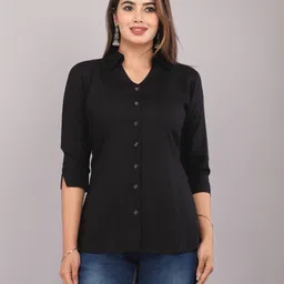 aashee Women Regular Fit Solid Spread Collar Casual Shirt image 1