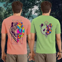 kasendra Men Graphic Print Round Neck Polyester Pink, Green T-Shirt-picture-25