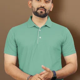 vebnor Men Solid Polo Neck Polyester Light Green T-Shirt-picture-25