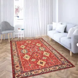 presto Red Traditional Polyester 3 ft x 5 ft Machine made Carpet-picture-34