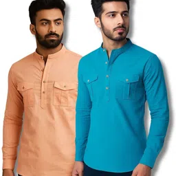 mahiran Pack of 2 Men Solid Pure Cotton Straight Kurta-picture-15