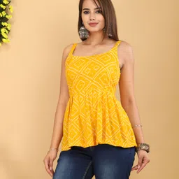 glorry creation Casual Shoulder Straps Geometric Print, Printed Women Black Top image 4