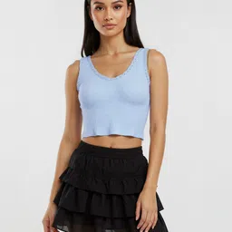 glitchez Casual Regular Sleeves Solid Women Blue Top-picture-12