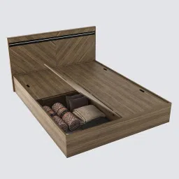 spacewood Kosmo Mocco Queen Size Bed in Lyon Walnut & Natural Wenge Finish with Box Storage image 3