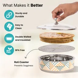 the better home Stainless Steel Insulated Casserole For Roti Chapati Box Serve Casserole image 3