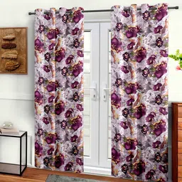 cortina Purple Polyester Floral 9ft Semisheer Eyelet 2 Pc Long Door Curtains image 3
