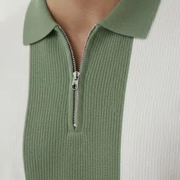try this Men Colorblock Polo Neck Cotton Blend Light Green T-Shirt image 2