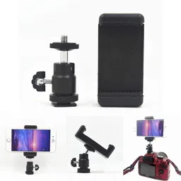ZuriKrisha 1/4" Flash Hot Shoe Adapter Ball Head + Phone Holder Clip Bracket Holder Mount Rotating Flash Bracket image 2