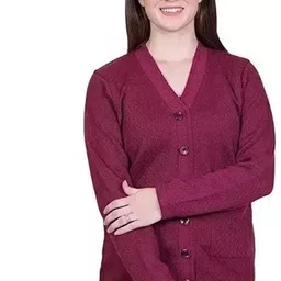 rr creation Women Solid V Neck Maroon Sweater image 1